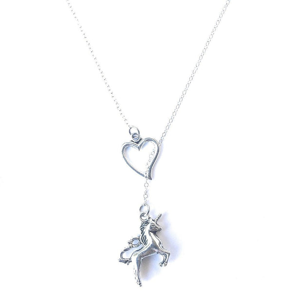 I Love Unicorn Silver Lariat Necklace.