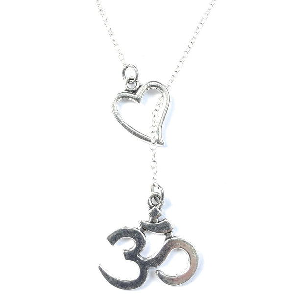 I Love Large OM Handcrafted Silver Lariat Y Necklace.