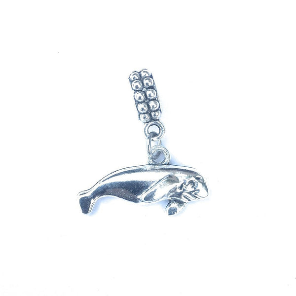 Silver Manatee Charm Bead for Bracelet.