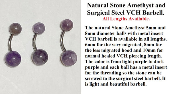 Sterilized Surgical Steel Natural Amethyst Stone 14g VCH Barbell.
