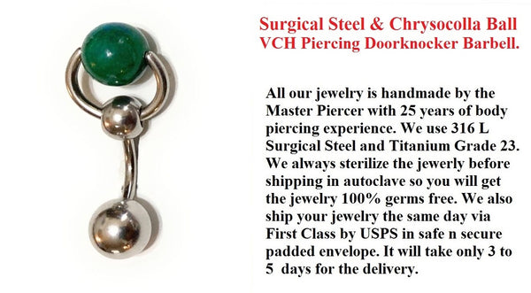 Surgical Steel with Chrysocolla VCH Reversible Door Knocker with Heavy Ball for Extra Pressure.