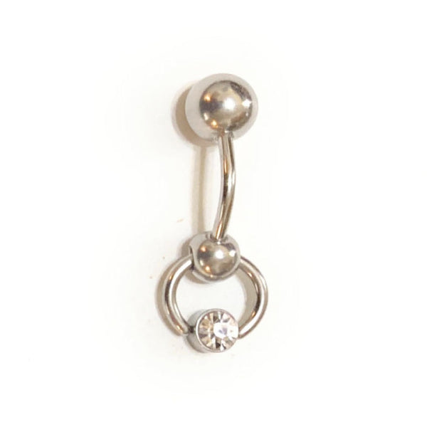 Surgical Steel Small Gem Ring REVERSIBLE VCH Doorknocker with Heavy bottom ball.