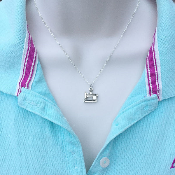 SEAMSTRESS GIFT; Handcrafted Sewing Machine Silver Charm Necklace.