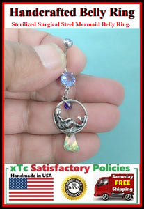 Stunning Mermaid & abalone Shell Surgical Steel Belly Ring.