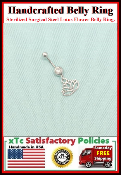 Surgical Steel Double Gems Belly Ring with LOTUS FLOWER.