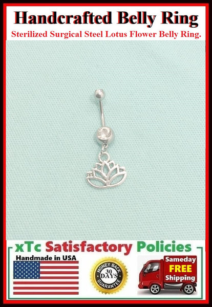 Surgical Steel Double Gems Belly Ring with LOTUS FLOWER.