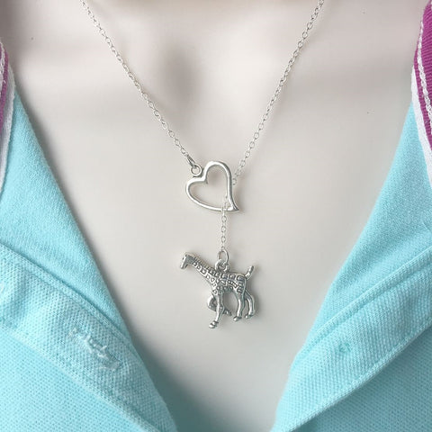 I Love Giraffe Silver Lariat Necklace.