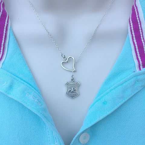 I Love PD Badge Silver Lariat Y Necklace.