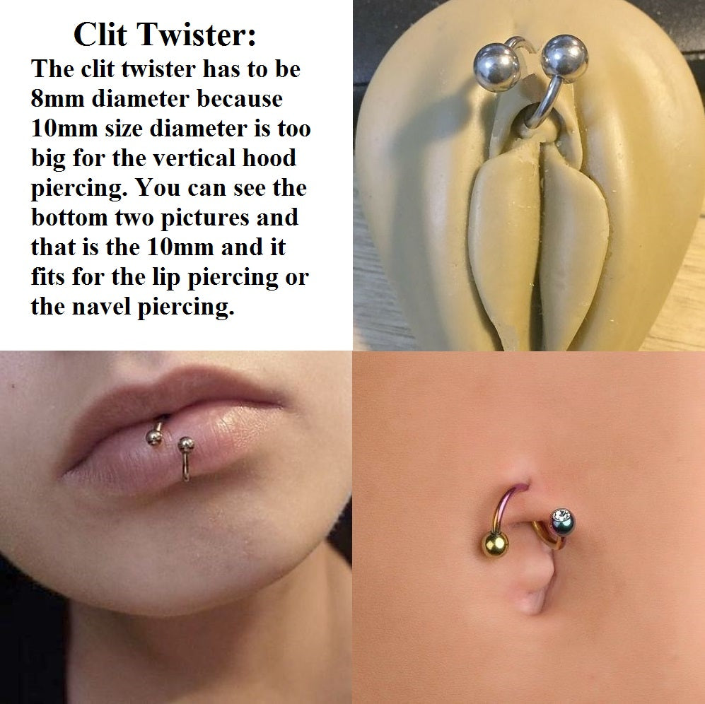 Surgical Steel 16g 6mm diameter CLIT TWISTER for Vertical Hood Piercin xtc-jewelry Surgical Steel 16g 6mm diameter CLIT TWISTER for Vertical Hood Piercin xtc-jewelry