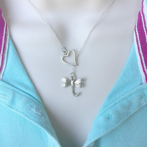 I Love Dragonfly Silver Lariat Y Necklace.