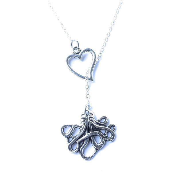 I Love Octopus Handcrafted Silver Lariat Y Necklace.