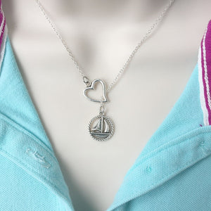I Love Sailing Handcrafted Silver Lariat Y Necklace.