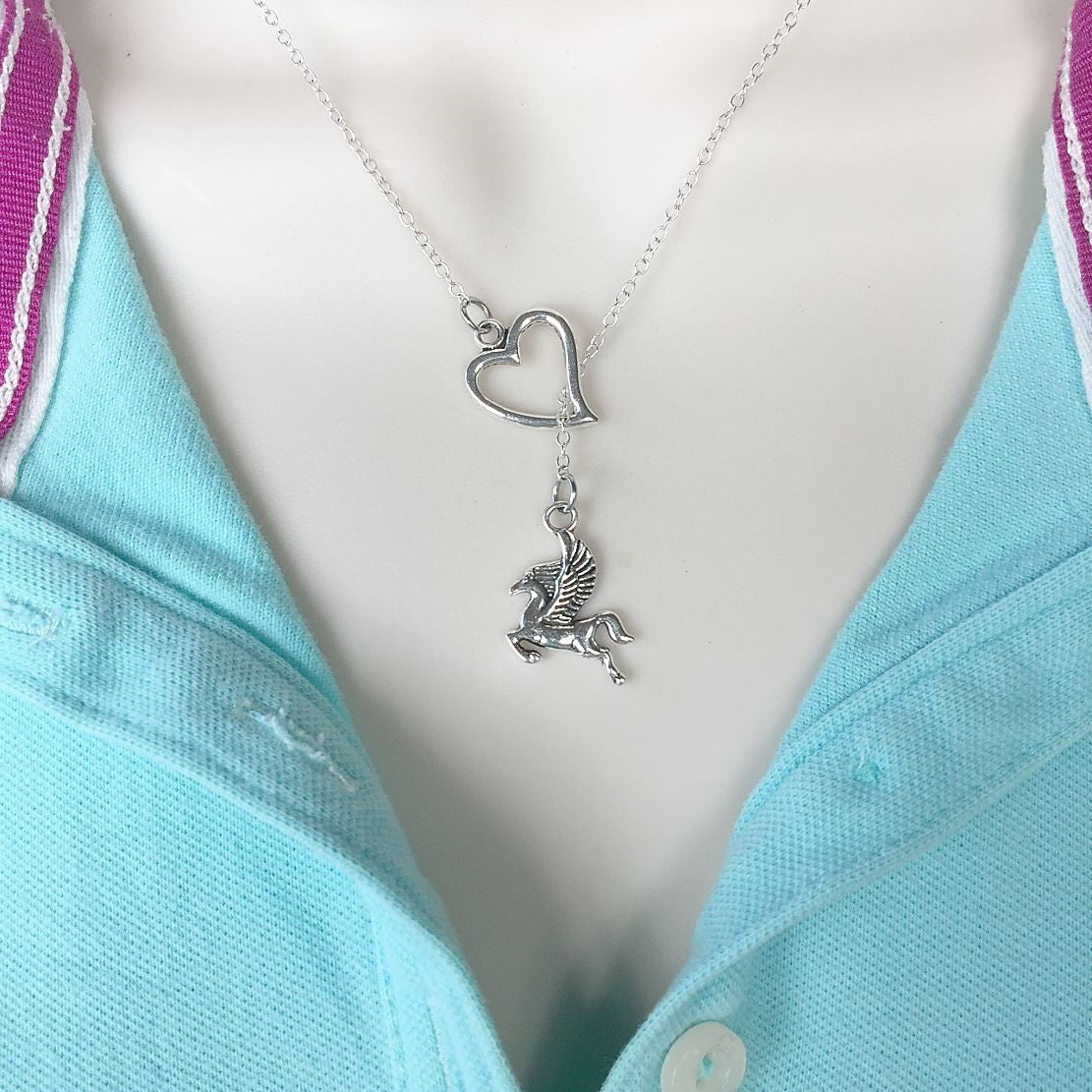 I Love Pegasus Handcrafted Silver Lariat Y Necklace.