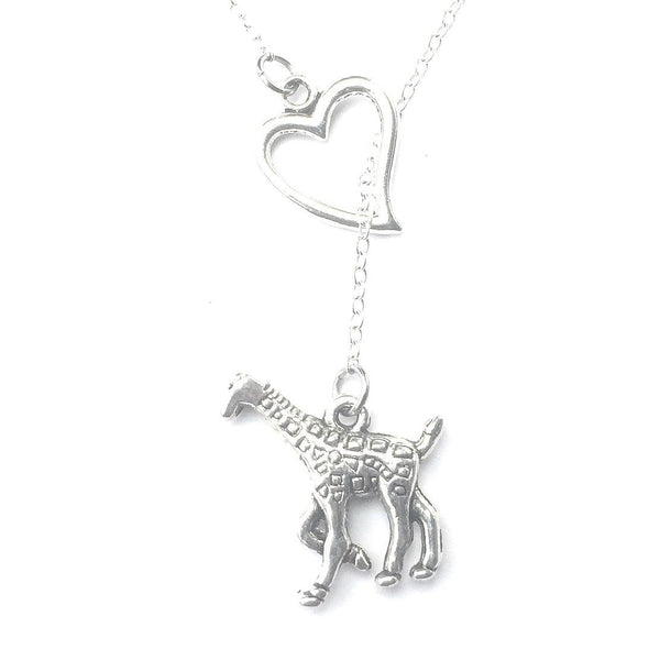 I Love Giraffe Silver Lariat Necklace.