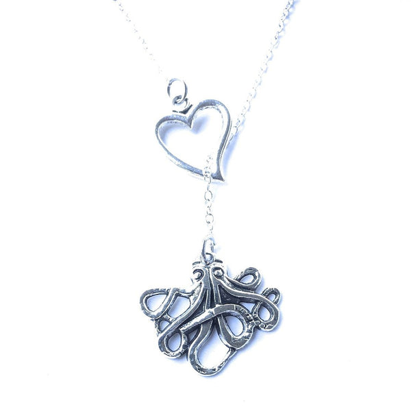 I Love Octopus Handcrafted Silver Lariat Y Necklace.