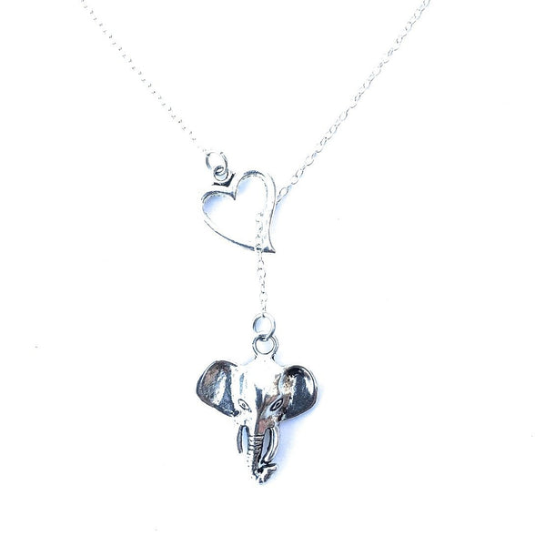 I Love Elephant Handcrafted Silver Lariat Y Necklace.