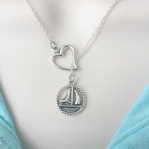 I Love Sailing Handcrafted Silver Lariat Y Necklace.