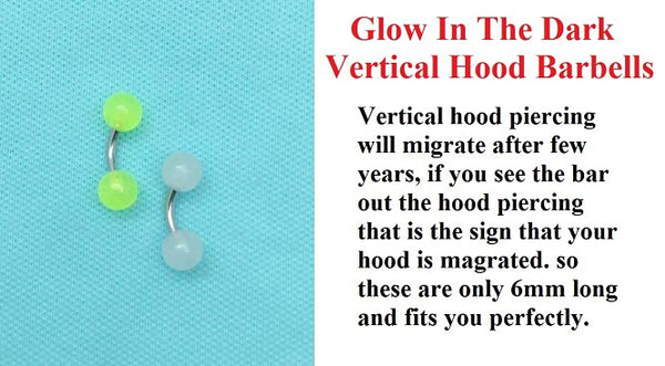 Glow in The Dark Barbells for Vertical Hood Piercing.