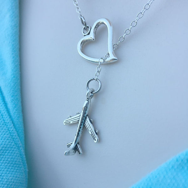 I Love To Fly Handcrafted Silver Lariat Y Necklace.