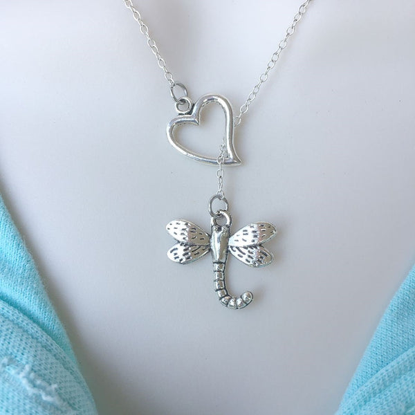 I Love Dragonfly Silver Lariat Y Necklace.