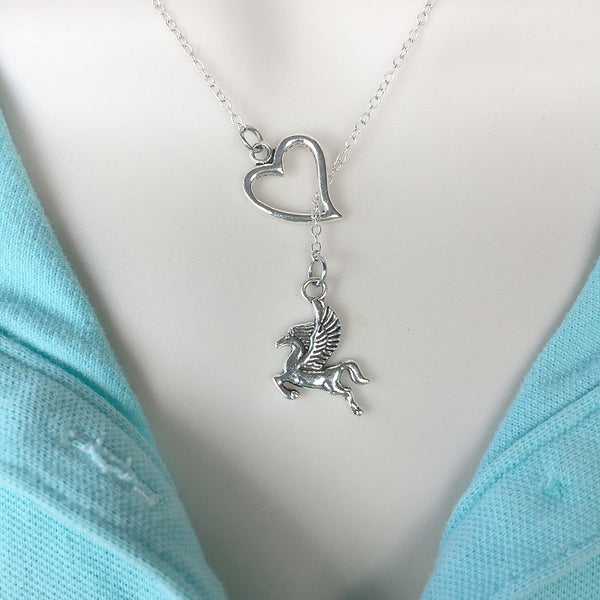 I Love Pegasus Handcrafted Silver Lariat Y Necklace.