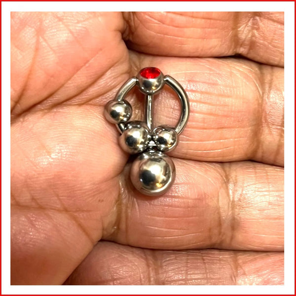 Stainless Steel 14g VCH Doorknocker Barbell with Beaded Slave Ring.