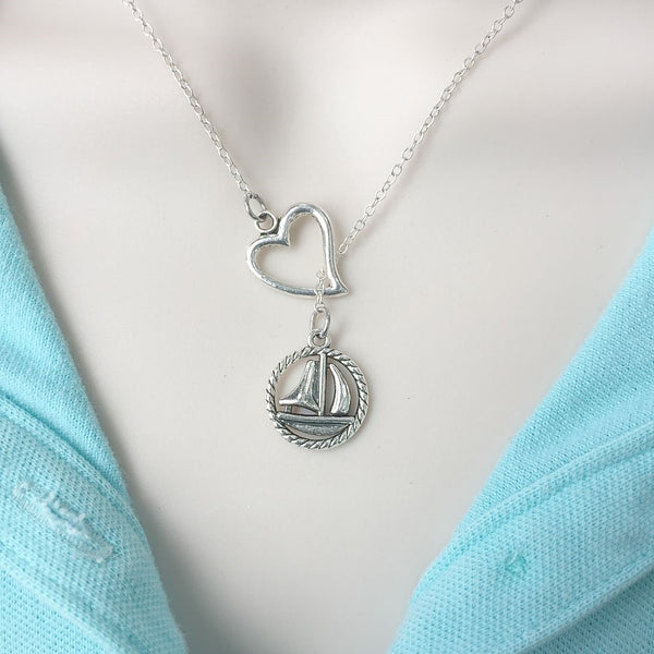 I Love Sailing Handcrafted Silver Lariat Y Necklace.