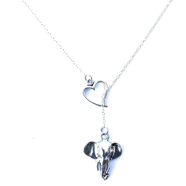 I Love Elephant Handcrafted Silver Lariat Y Necklace.
