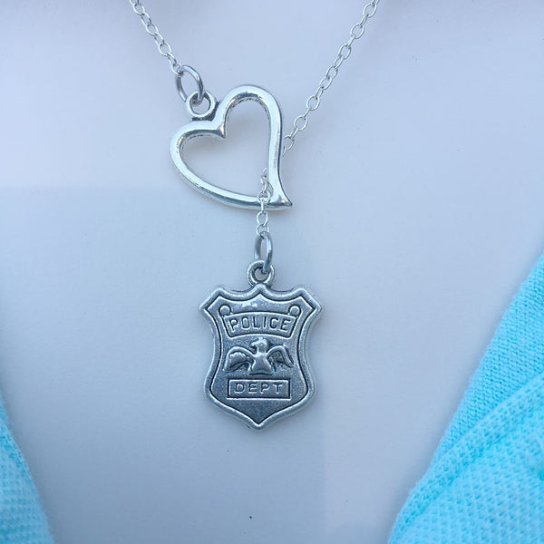 I Love PD Badge Silver Lariat Y Necklace.
