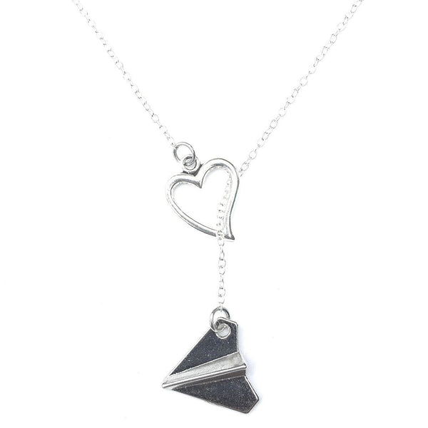 I Love Harry Style Paper Plane Handcrafted Silver Lariat Y Necklace.