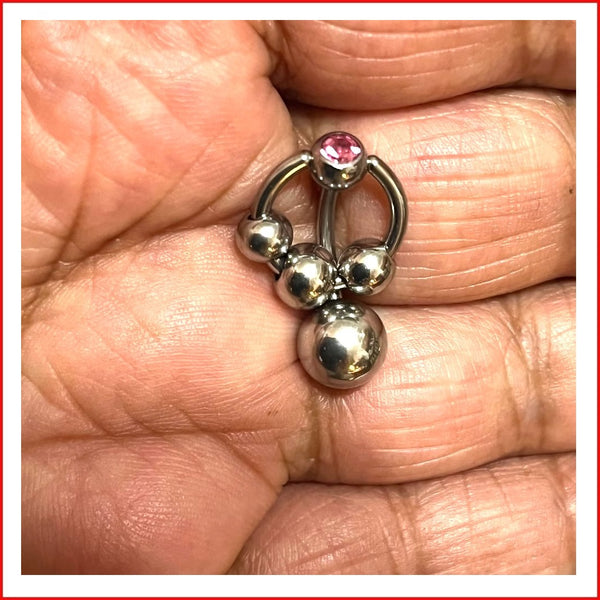 Stainless Steel 14g VCH Doorknocker Barbell with Beaded Slave Ring.