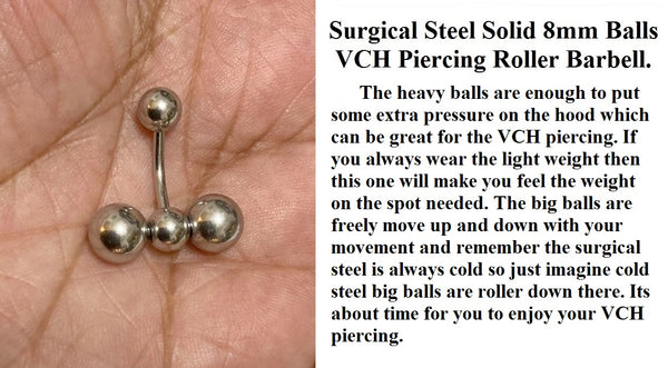 Sterilized Surgical Steel Solid 8mm Big n Heavy ROLLER BALLS VCH BARBELL.