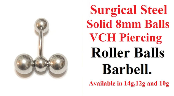 Sterilized Surgical Steel Solid 8mm Big n Heavy ROLLER BALLS VCH BARBELL.