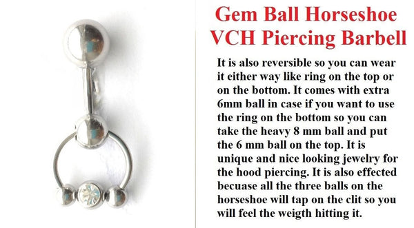 Gem Ball Horseshoe  VCH HEAVY BALL Piercing Barbell for EXTRA PRESSURE.