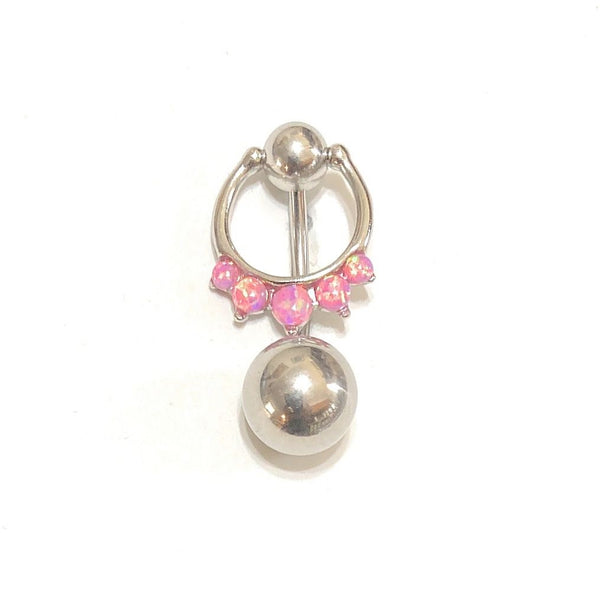 Sterilized Surgical Steel 5 Pink Opals CHRISTINA CLICKER 14g Barbell w Heavy Ball.
