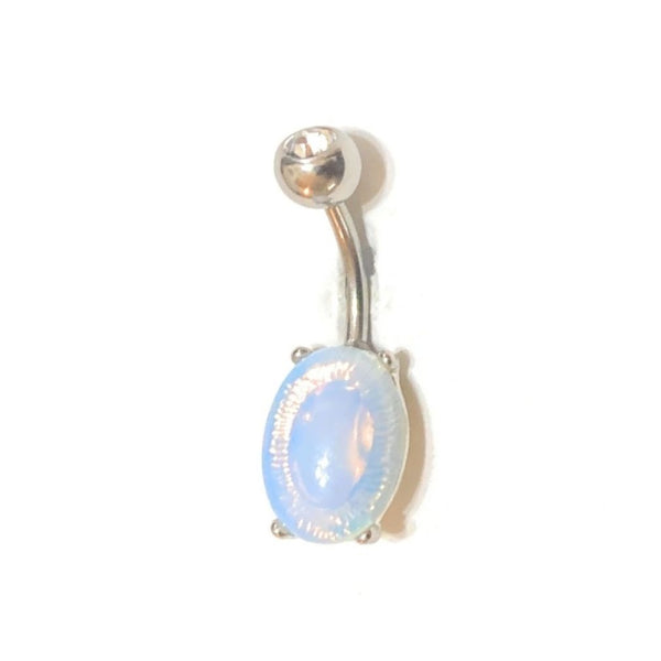 Sterilized Surgical Steel Prong Set Oval Opalite Stone 14g VCH Barbell.