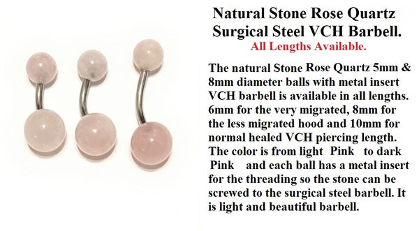 Sterilized Surgical Steel Natural Rose Quartz Stone 14g VCH Barbell.