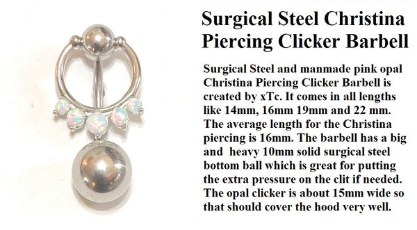 Sterilized Surgical Steel White Opals CHRISTINA CLICKER 14g Barbell w Heavy Ball.