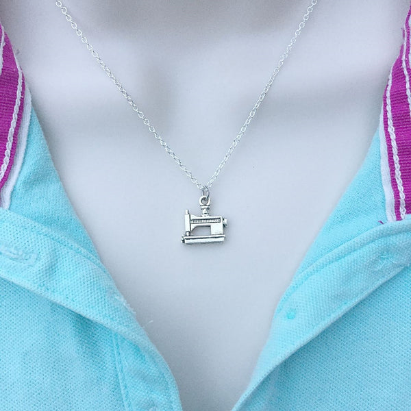 SEAMSTRESS GIFT; Handcrafted Sewing Machine Silver Charm Necklace.