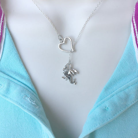 I Love HP Dragon Silver Lariat Y Necklace.