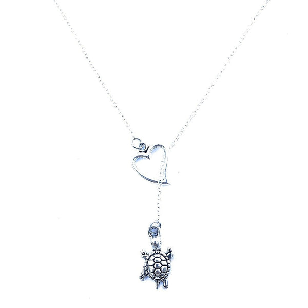 I Love Hawaiian Turtle Handcrafted Silver Lariat Y Necklace.