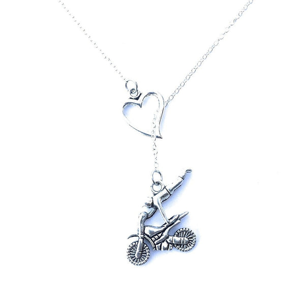I Love Motocross Handcrafted Silver Lariat Y Necklace.