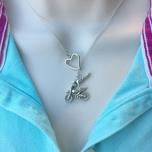 I Love Motocross Handcrafted Silver Lariat Y Necklace.