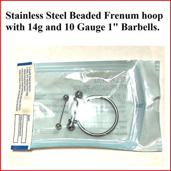 Stainless Steel 8mm 5 Beaded 32mm Diameter FRENUM Hoop with 14g and 10 BRBELLS.