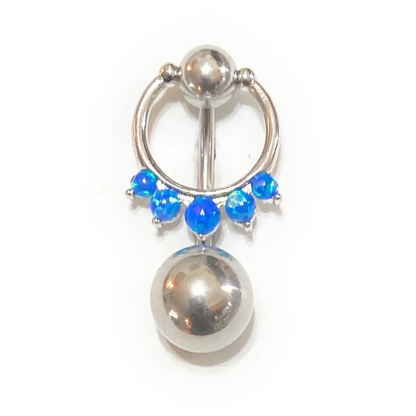 Sterilized Surgical Steel Blue Opals CHRISTINA CLICKER 14g Barbell w Heavy Ball.