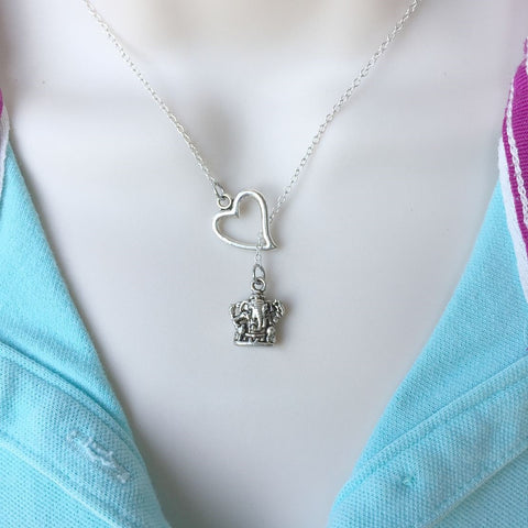 I Love Ganesha Goddess Silver Lariat Y Necklace.