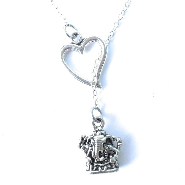 I Love Ganesha Goddess Silver Lariat Y Necklace.