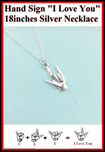 Hand Sign I Love You Charm Silver Necklaces.