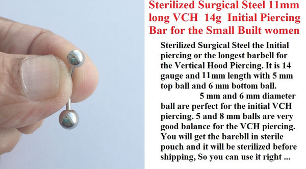 Sterilized Surgical Steel INITIAL VCH Piercing Barbell for Small Built Women.
